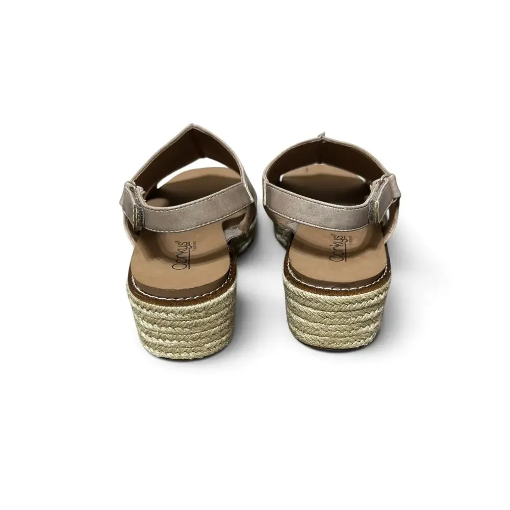Corkys Women’s Taupe Ready or Not Low Wedge Sandals Size 9